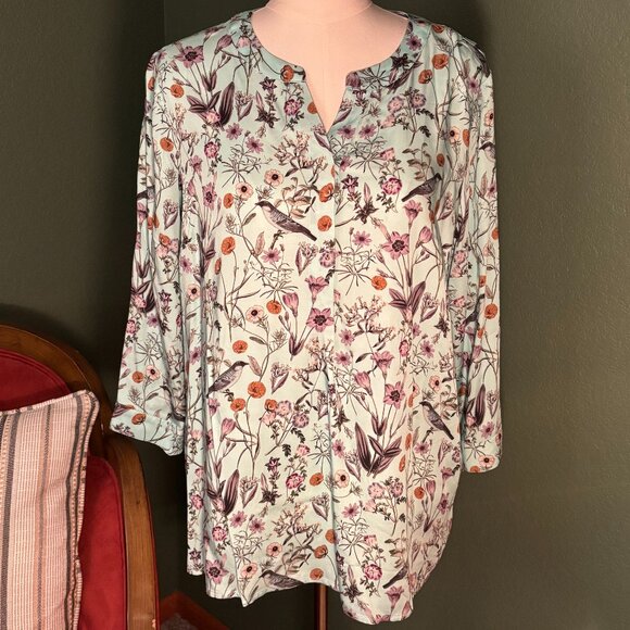 J. Jill Tops - J.Jill Brand New Bird and Flower Print Shirt